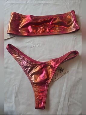 Revibe Dippin' Daisy's Rave Sunset Ombre Bikini Thong And Halter Mismatch Set